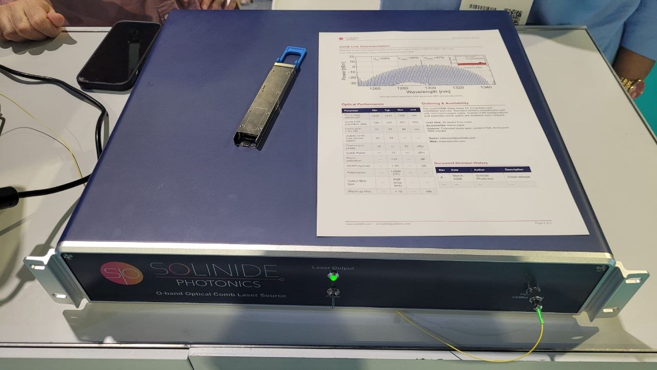 Solinide Photonics showcased a 200 GHz microcomb incorporating an Innolume DFB laser and SOA